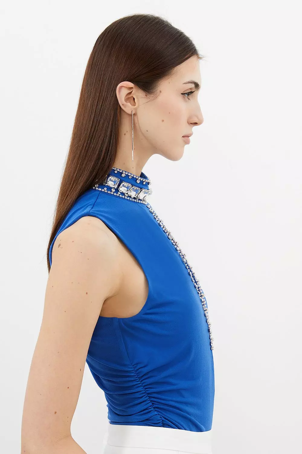 Embellished Detail Drapey Crepe Jersey Bodysuit | Karen Millen