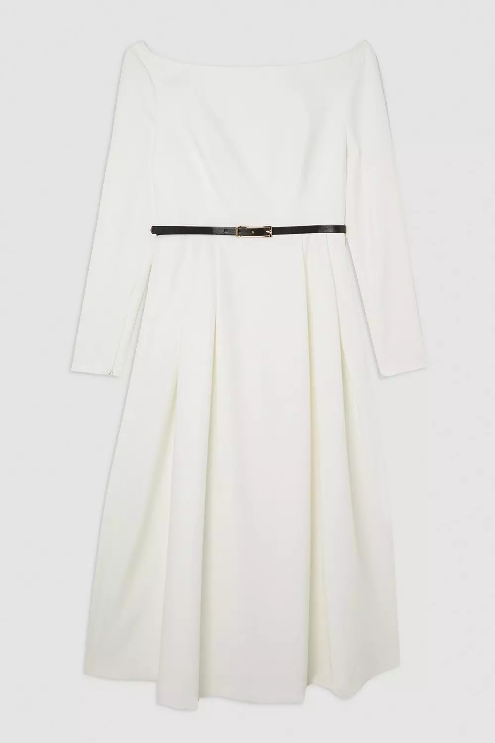Compact Stretch Off Shoulder Full Skirt Tailored Midi Dress