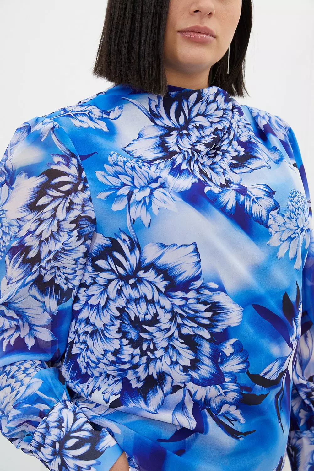 Plus Size Blue Rose Pleated Georgette Woven Blouse | Karen
