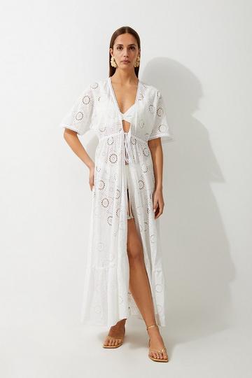 Cotton Broderie Beach Kimono ivory