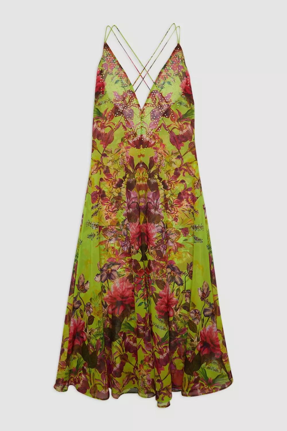【KAREN MILLEN】ビーチ フローラルビーチ スリップドレス Embellished Mirrored Floral Strappy Beach Maxi Dress | Karen