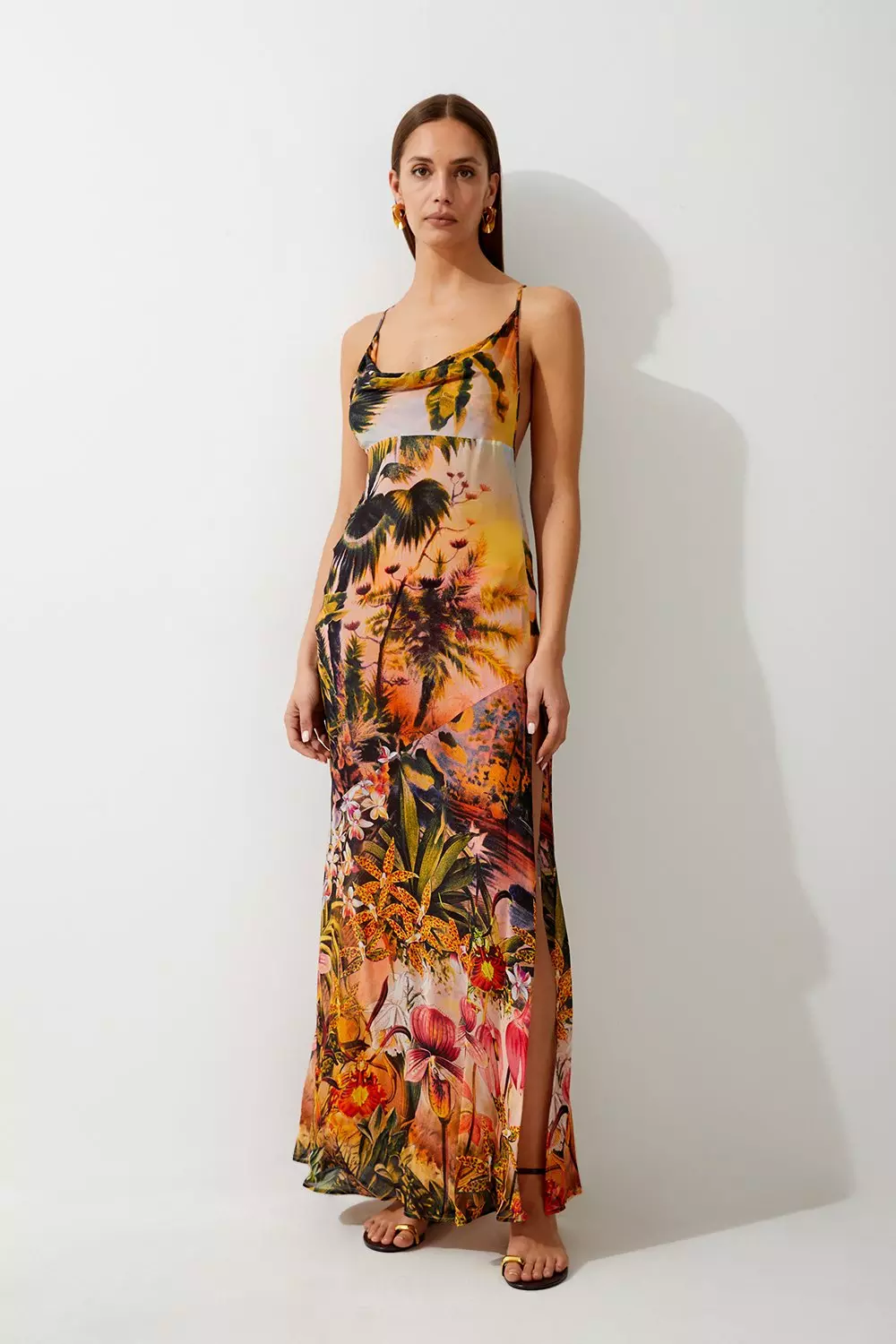 Floral Ombre Placed Print Viscose Georgette Beach Slip Dress alternative image