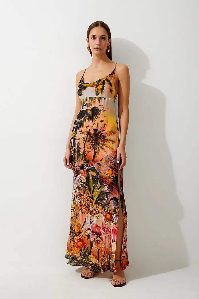 Ombre Placed Print Viscose Georgette Beach Slip Dress Ombre Placed Print Viscose Georgette Beach Slip Dress