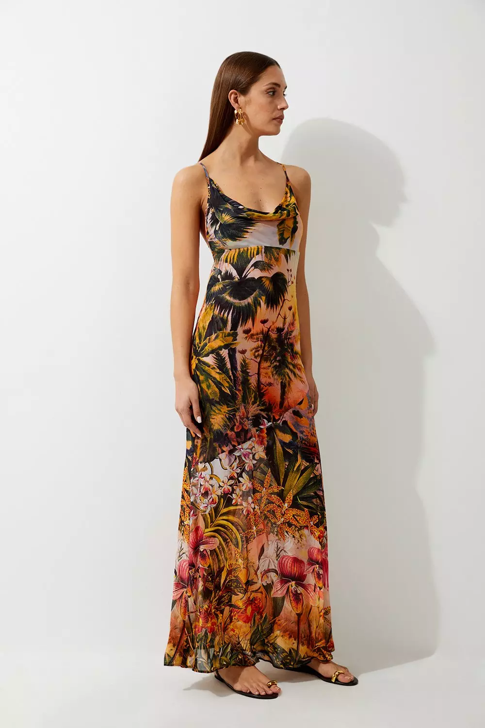 Floral Ombre Placed Print Viscose Georgette Beach Slip Dress alternative image