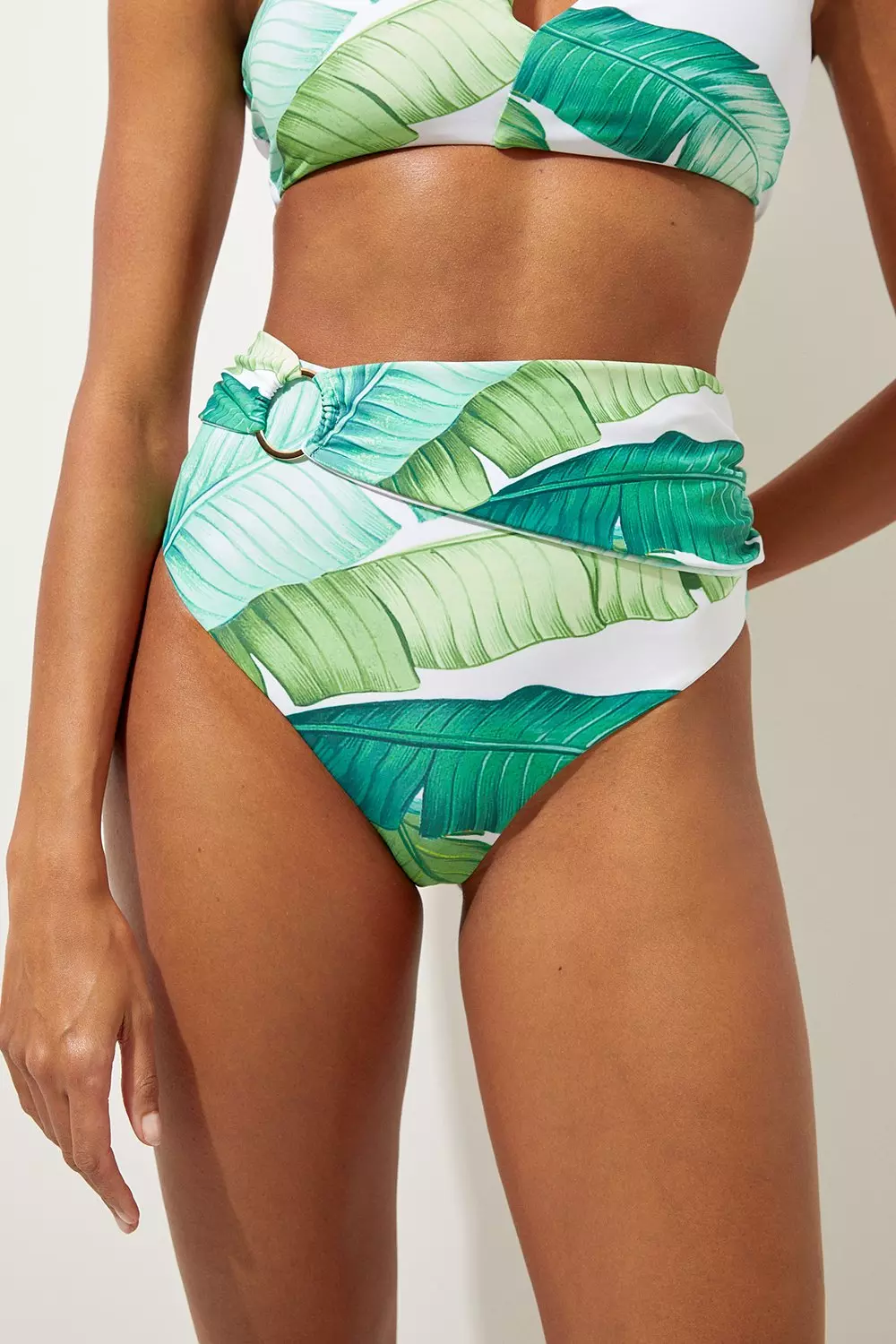 Palm Print High Waisted Bikini Bottoms Karen Millen