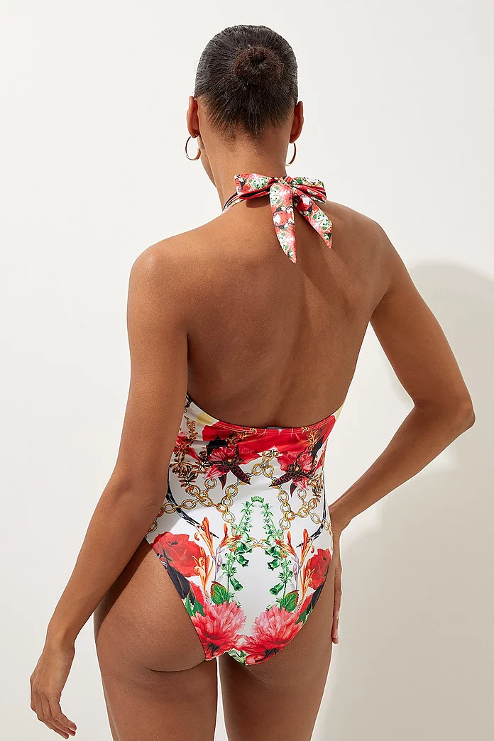 Mirror Floral Print Plunge Swimsuit | Karen Millen Mirror Floral Print Plunge Swimsuit | Karen Millen