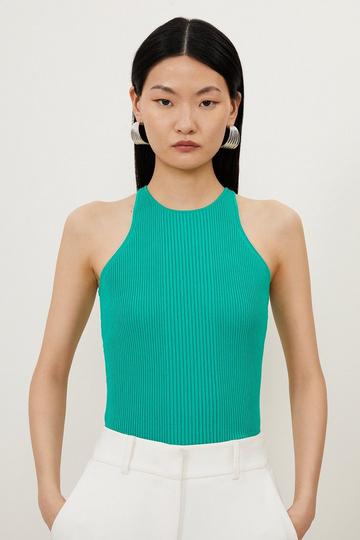 Viscose Blend Rib Knit Racer Tank Top green