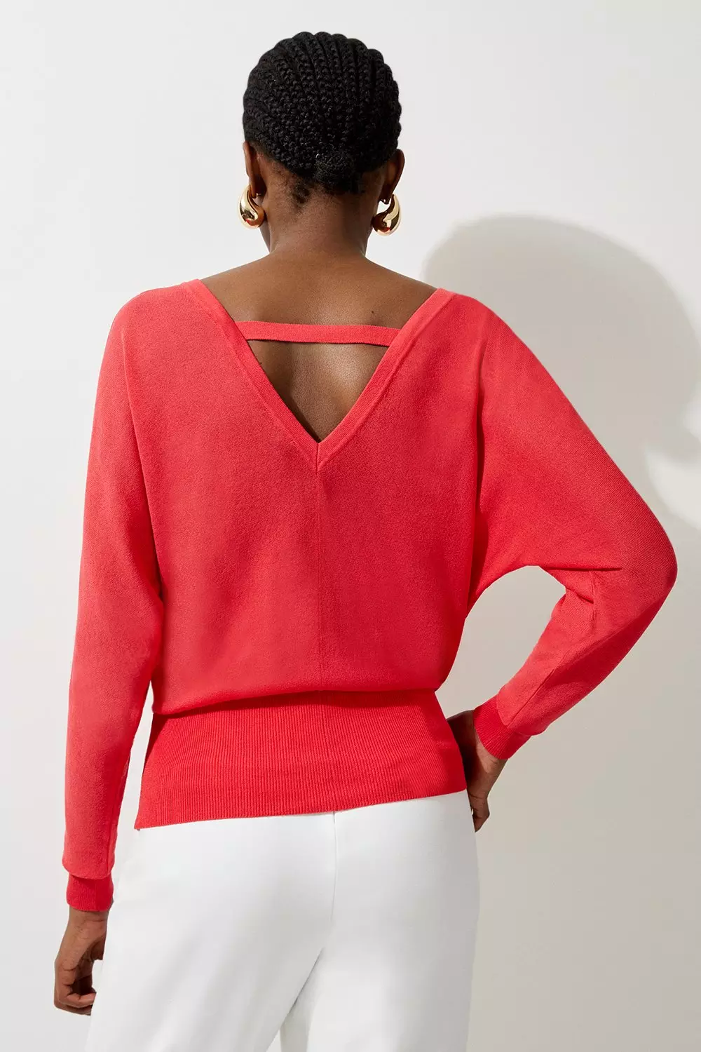 Women's Oversized Crewneck Sweaters Batwing Long Sleeve Side
