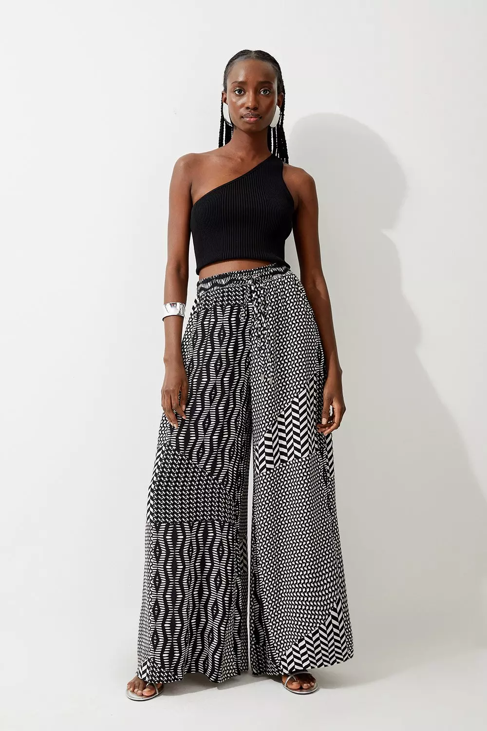 Geo Printed Morocain Woven Wide Leg Pants | Karen Millen