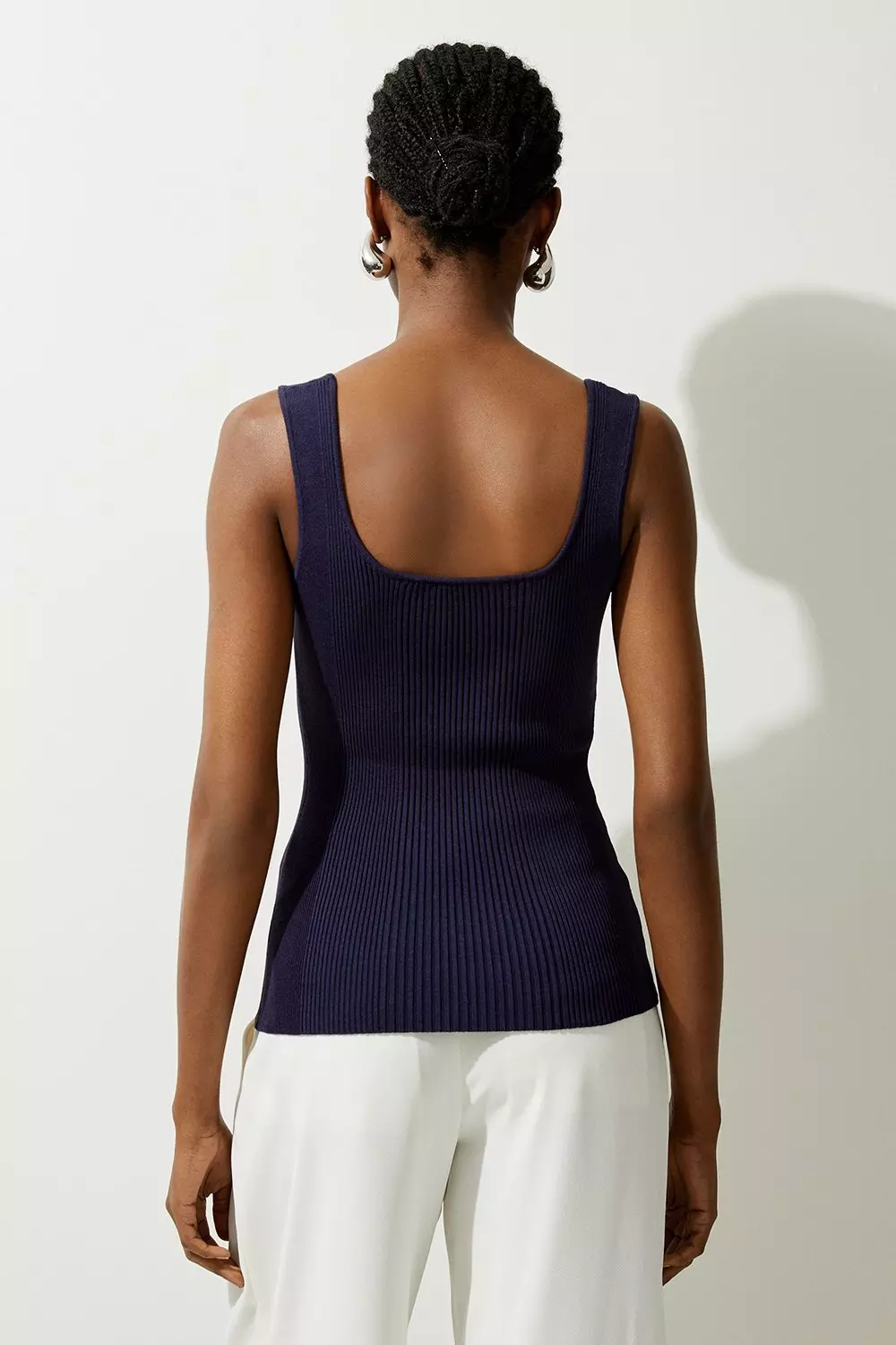 Viscose Blend Rib Knit Square Neck Tank Top | Karen Millen