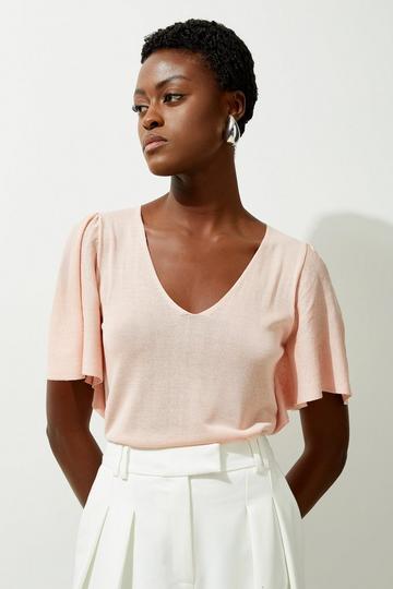 Lightweight Viscose Blend Summer Knit Angel Sleeve Top blush