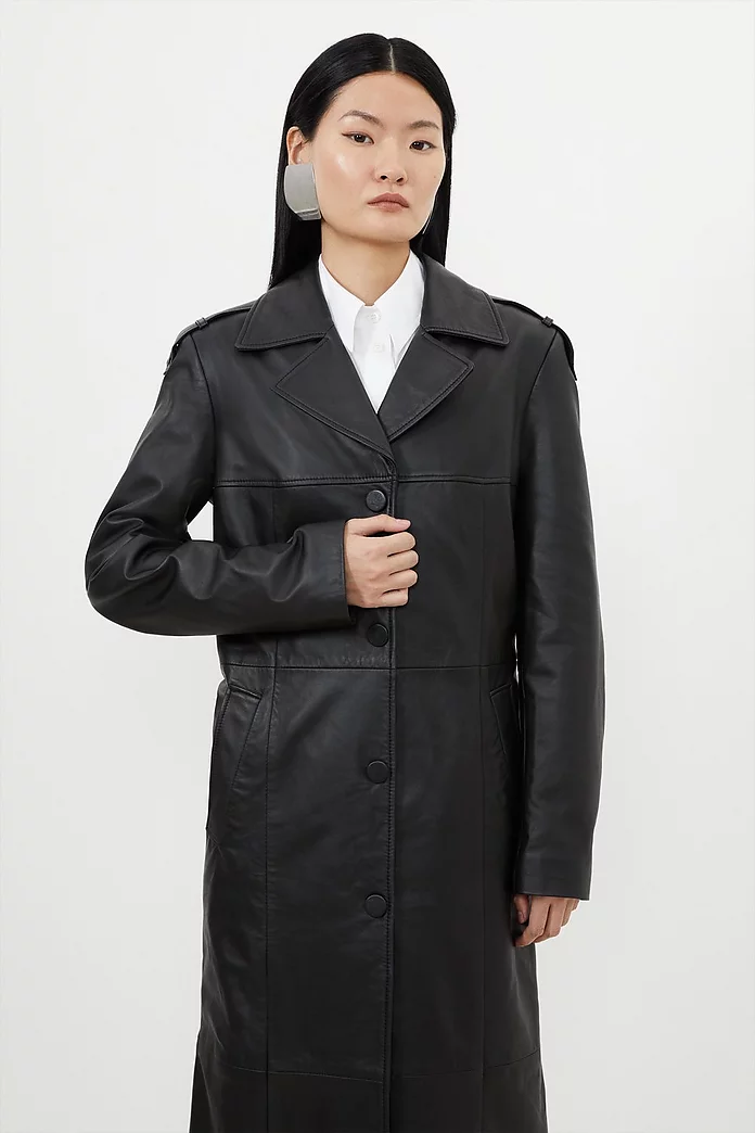 Leather Tailored Maxi Trench Coat | Karen Millen Leather Tailored Maxi Trench Coat | Karen Millen