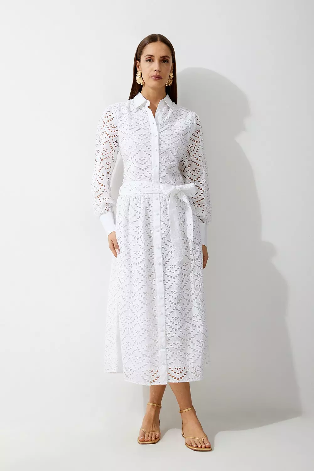 Petite Cotton Eyelet Long Sleeve Woven Maxi Dress Karen Millen