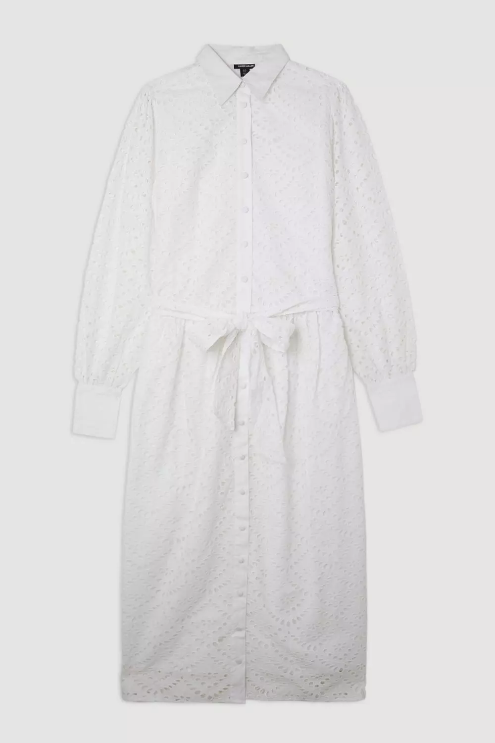 White Cotton Broderie Woven Midi Shirt Dress alternative image