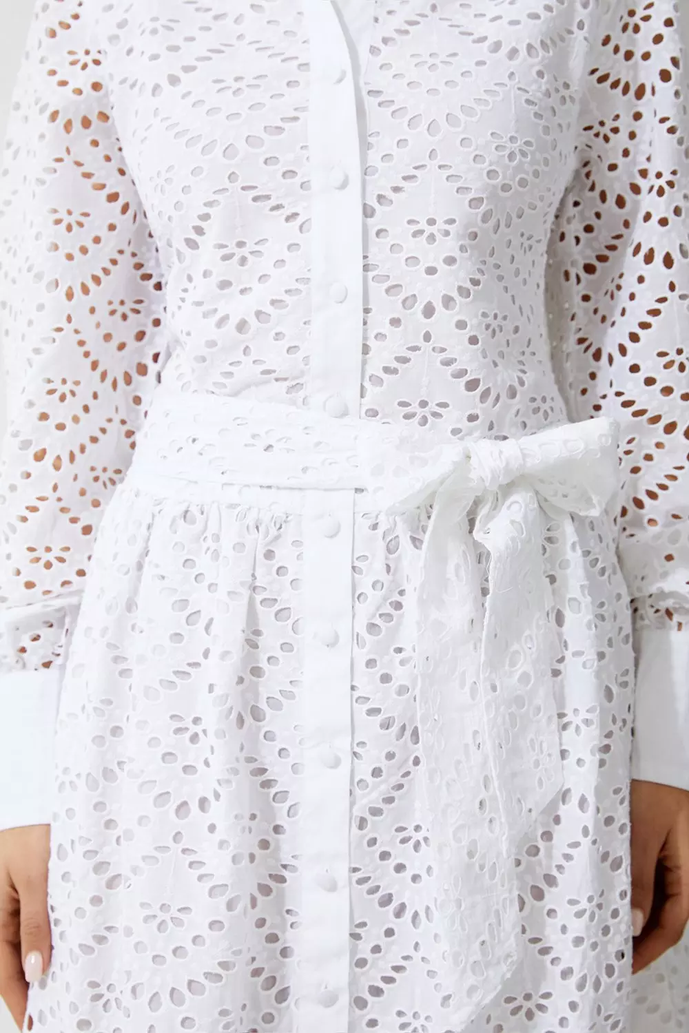 White Cotton Broderie Woven Midi Shirt Dress alternative image