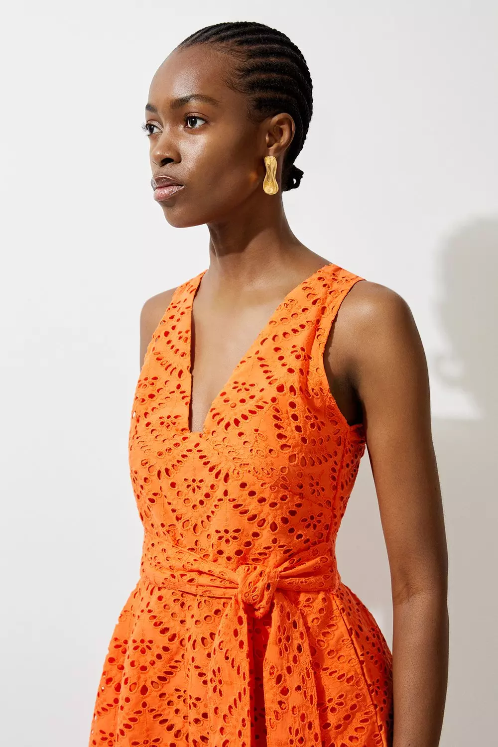 Orange Cotton Eyelet Woven Tie Waist Romper alternative image
