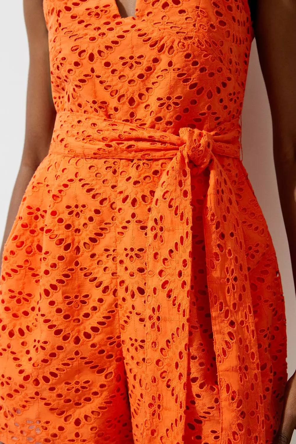 Orange Cotton Eyelet Woven Tie Waist Romper alternative image