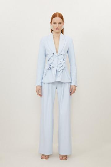 Blue Compact Stretch Tailored Darted Straight Leg Trousers