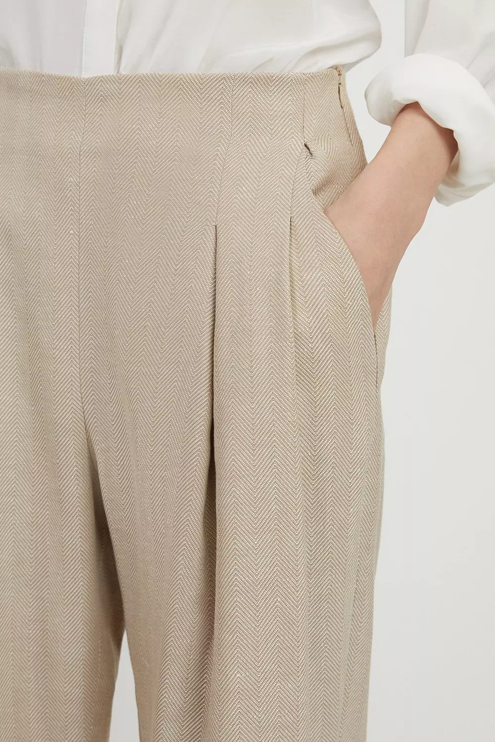 Premium Herringbone Linen Tailored Darted Straight Leg Trousers | Karen  Millen