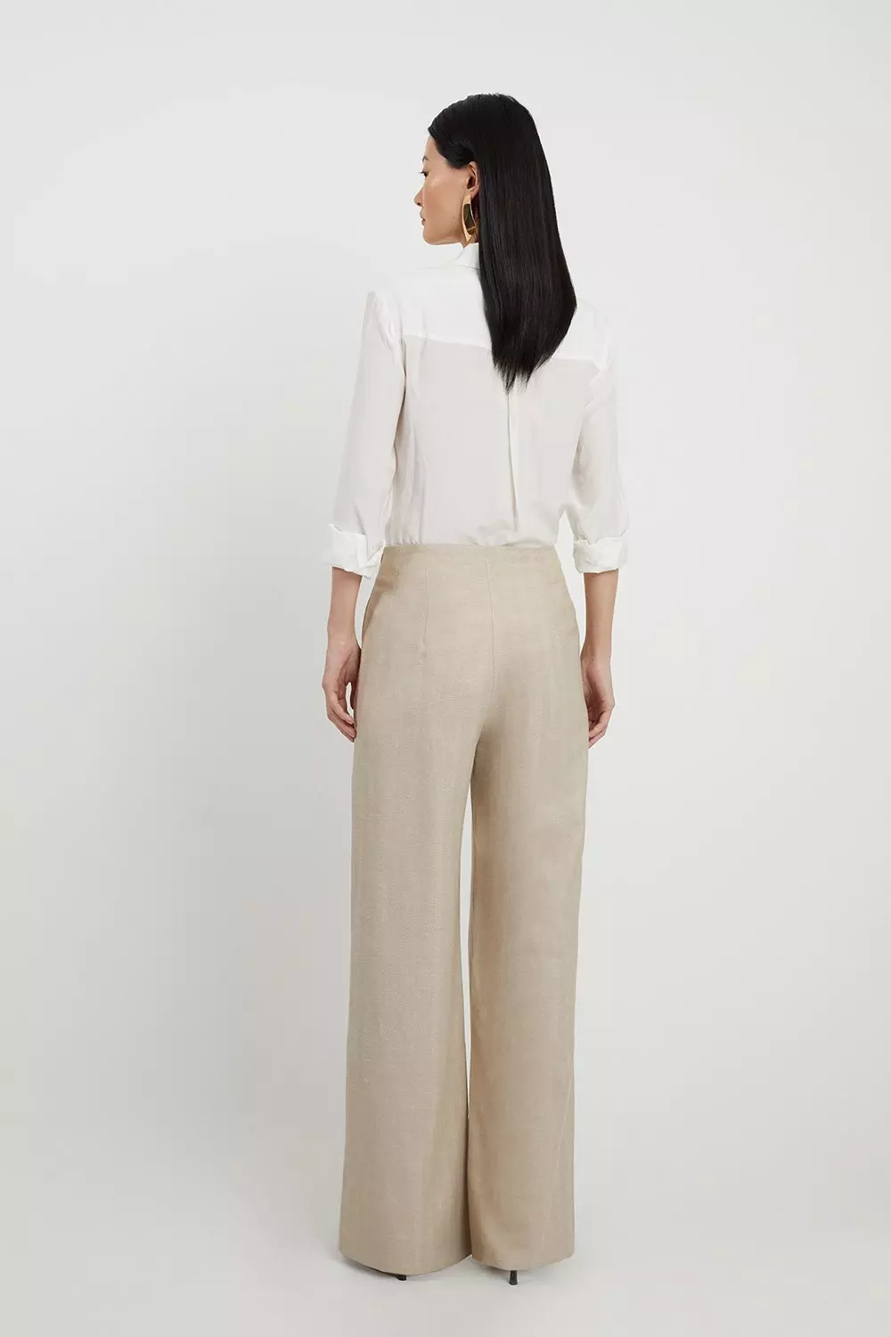 Premium Herringbone Linen Tailored Darted Straight Leg Trousers | Karen  Millen