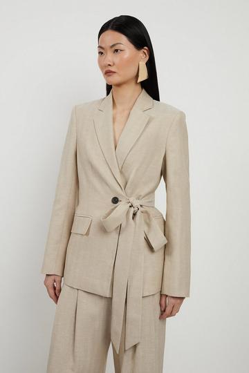 Linen Single Breasted Tailored Blazer natural