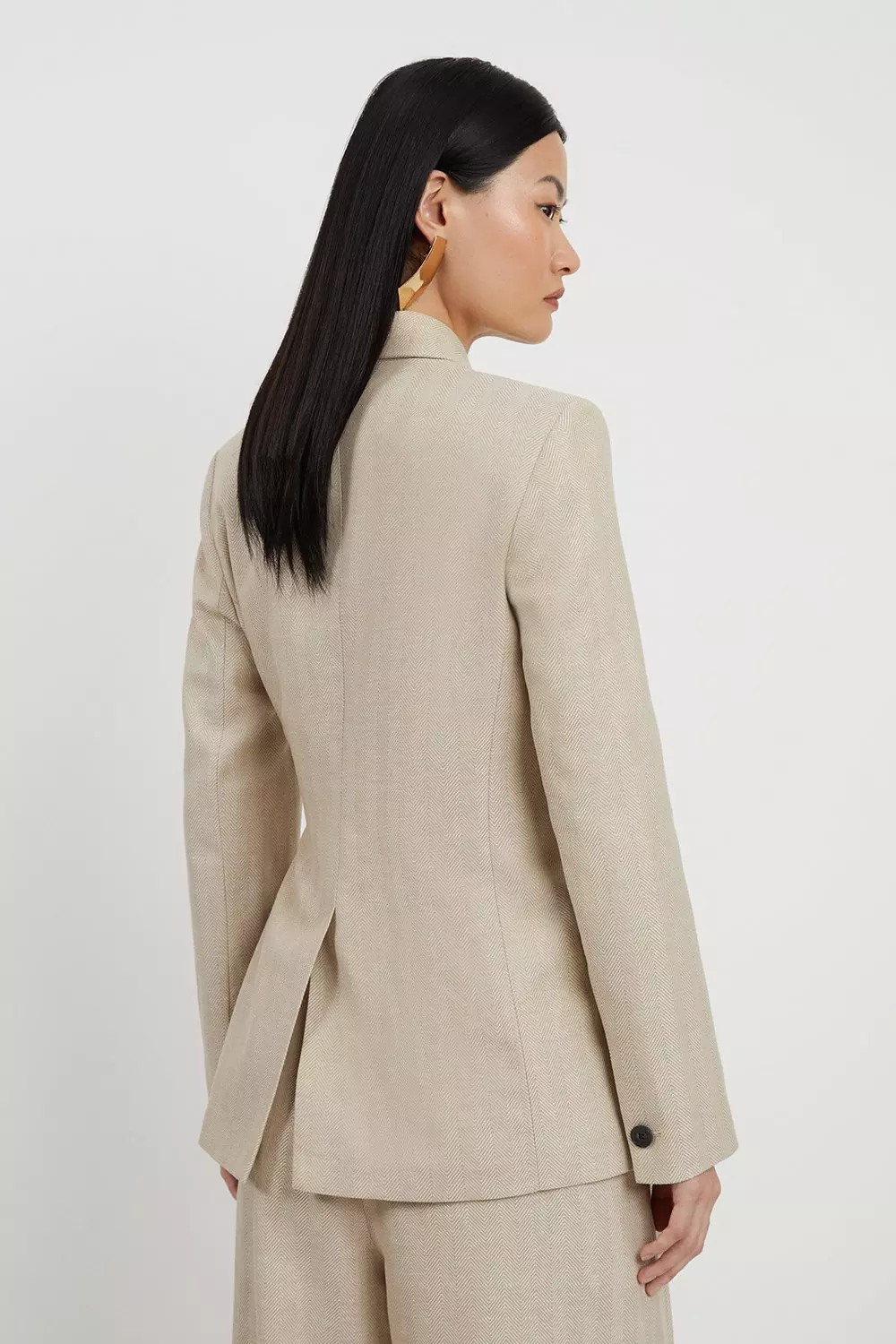Premium Herringbone Linen Single Breasted Tailored Blazer