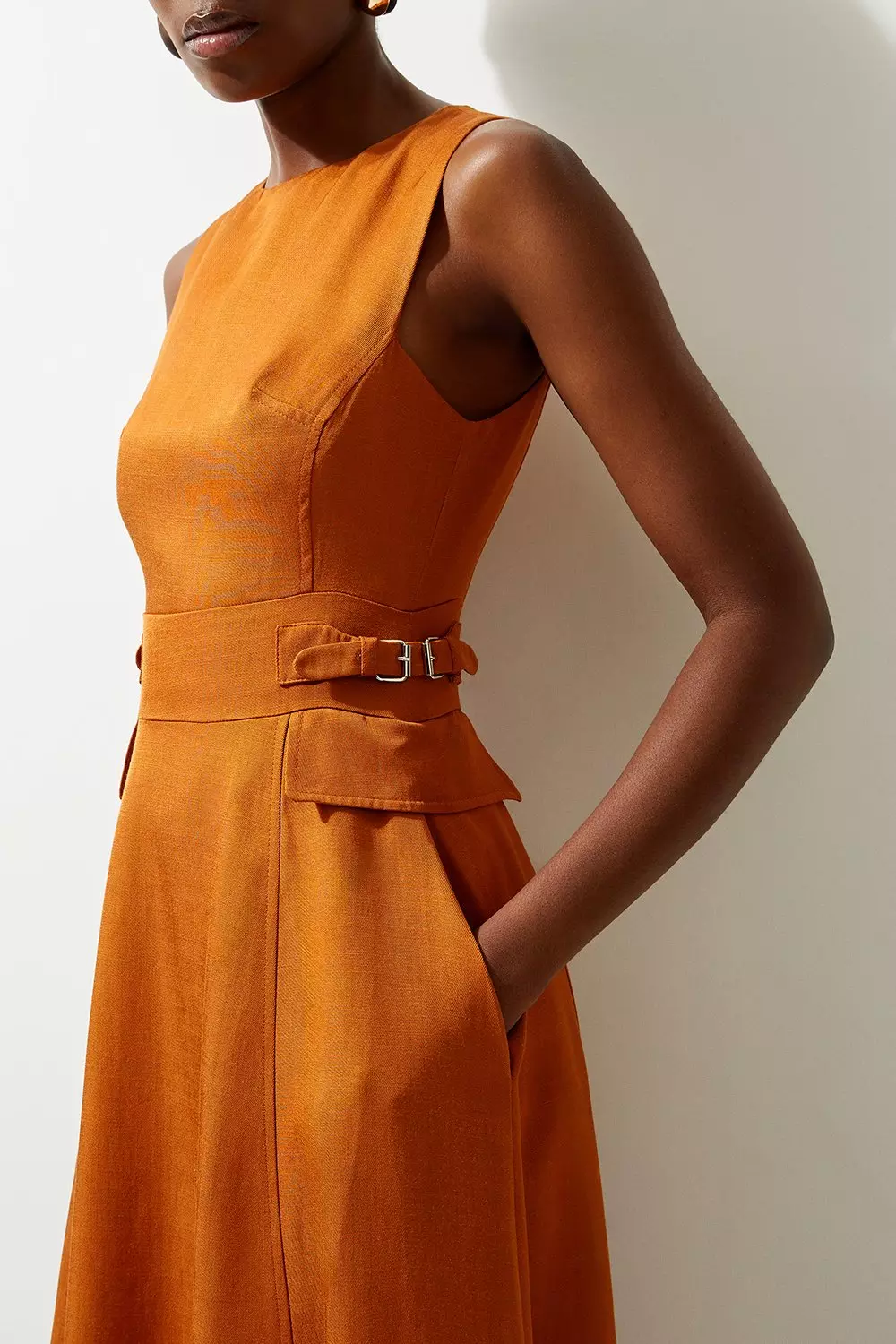 ★Karen Millen★ プレミアムリネンタブウエストペンシルドレス ☆Karen Millen☆ プレミアムリネンタブウエストペンシルドレス