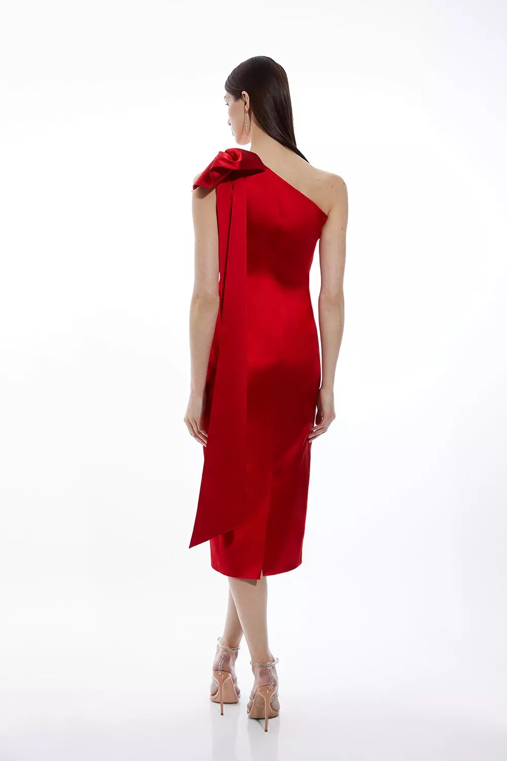 【Karen Millen】テイラード リネン プリーツディテール ミディ Petite Italian Satin Drape Shoulder Tailored Midi Dress