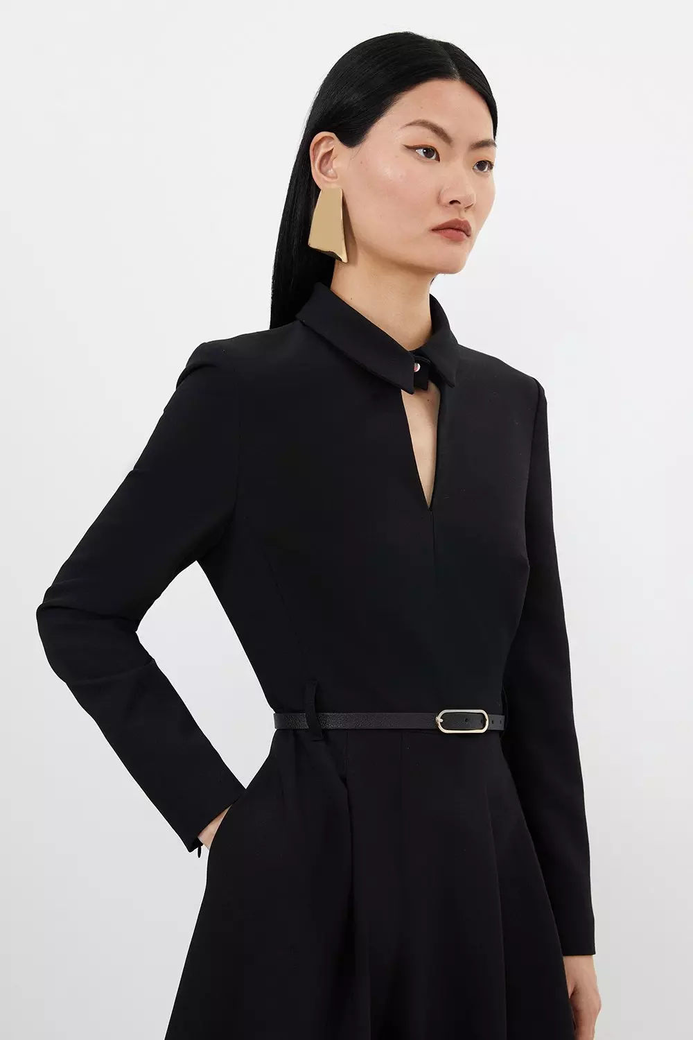 Clean Tailored Pleat Detail Full Skirted Shirt Dress | Karen