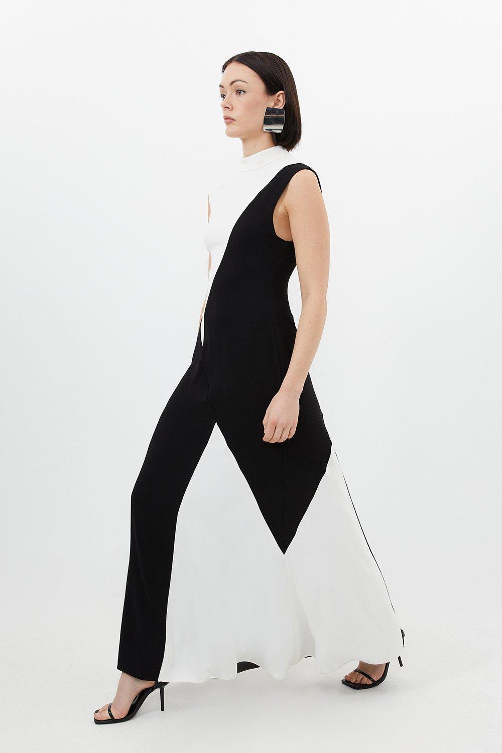 Fluid Tailored Colour Block Panel High Neck Midi Dress