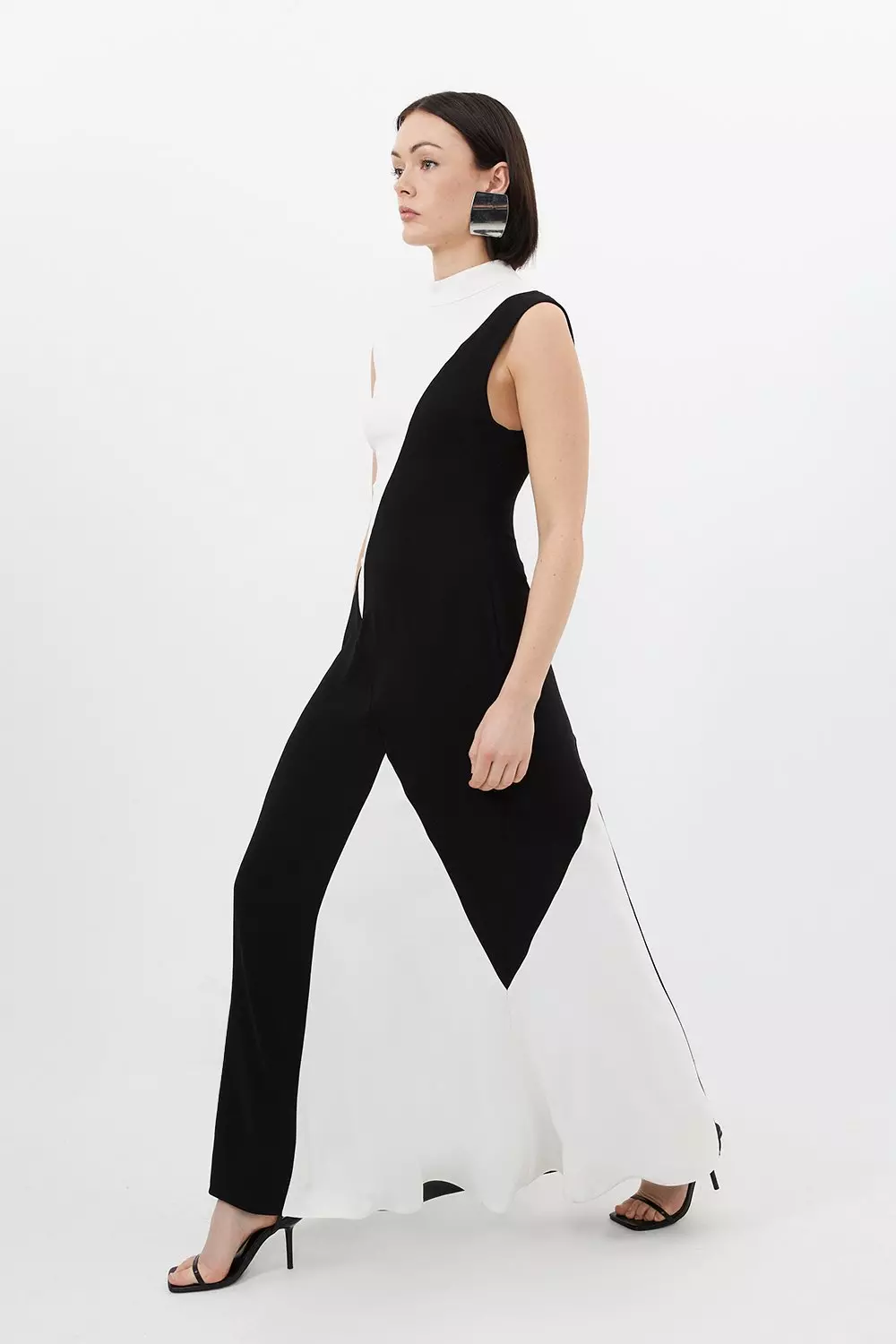 Fluid Tailored Colour Block Panel High Neck Midi Dress Karen Millen
