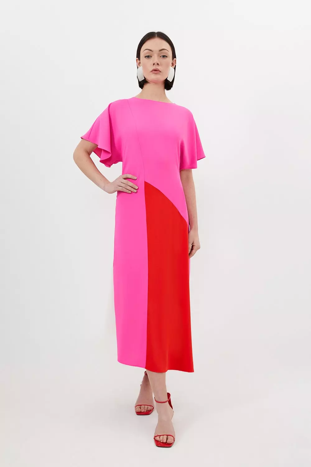 Soft Tailored Colour Block Panel Full Skirted Midi Dress Karen Millen