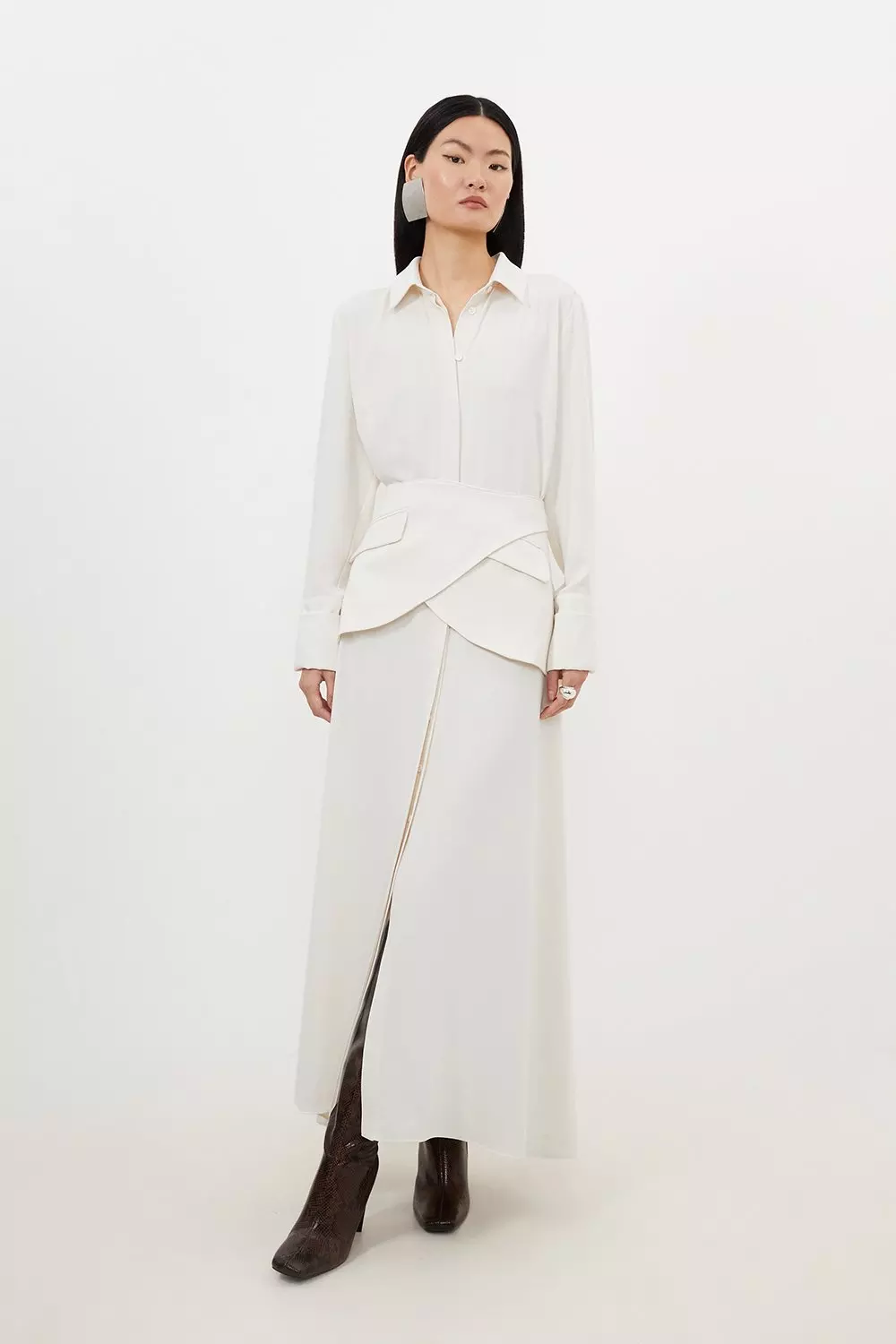 Petite Soft Tailored Belted Maxi Shirt Dress Karen Millen