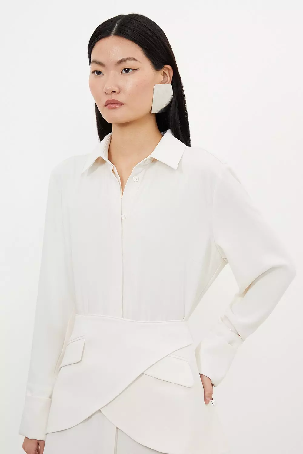 Ivory Petite Soft Tailored Belted Maxi Shirt Dress alternative image