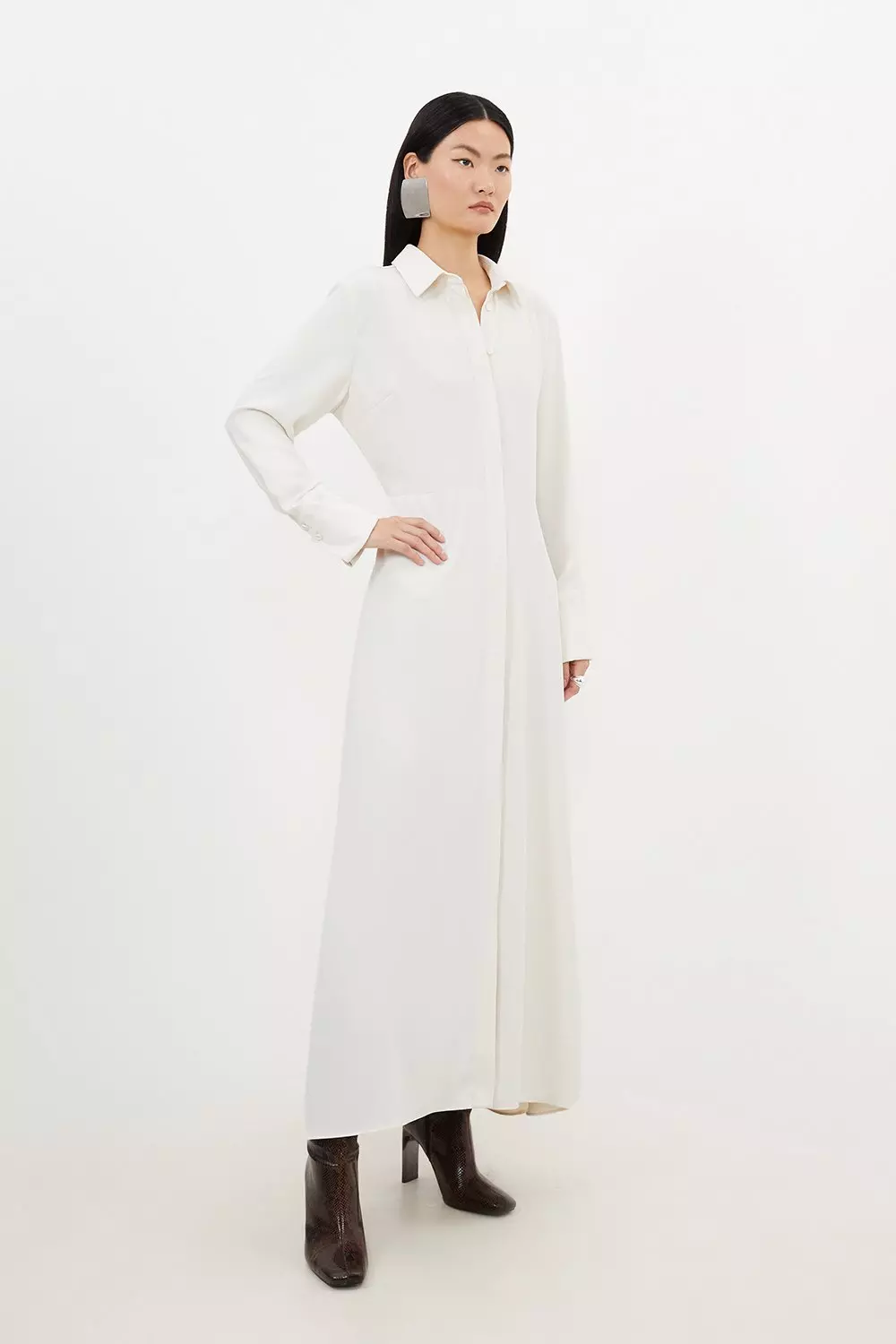 Ivory Petite Soft Tailored Belted Maxi Shirt Dress alternative image