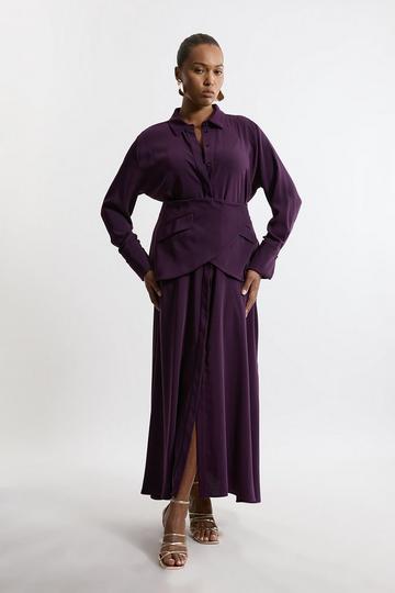 Plus Size Soft Tailored Belted Maxi Shirt Dress aubergine