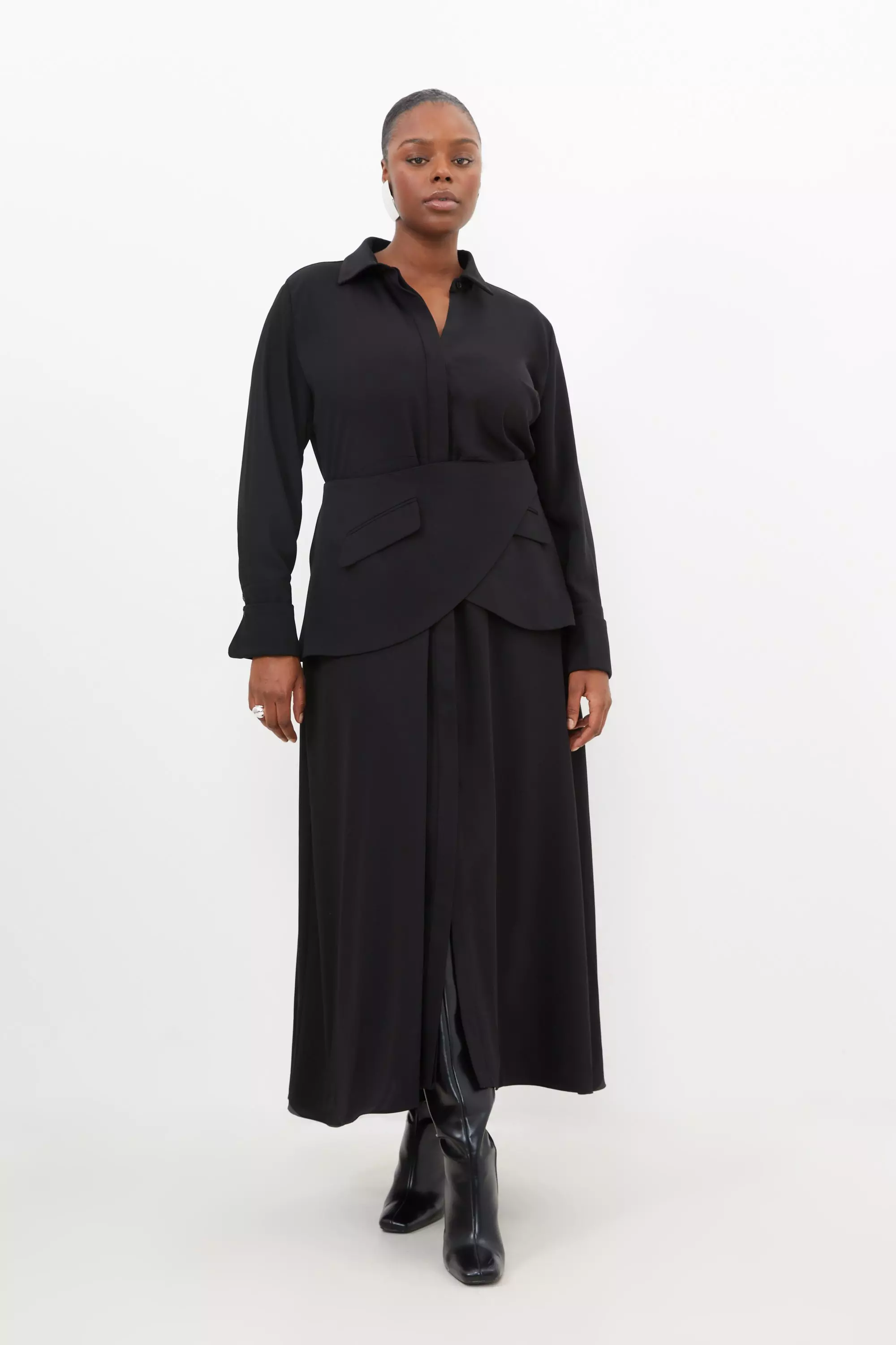 Plus Size Soft Tailored Belted Maxi Shirt Dress Karen Millen