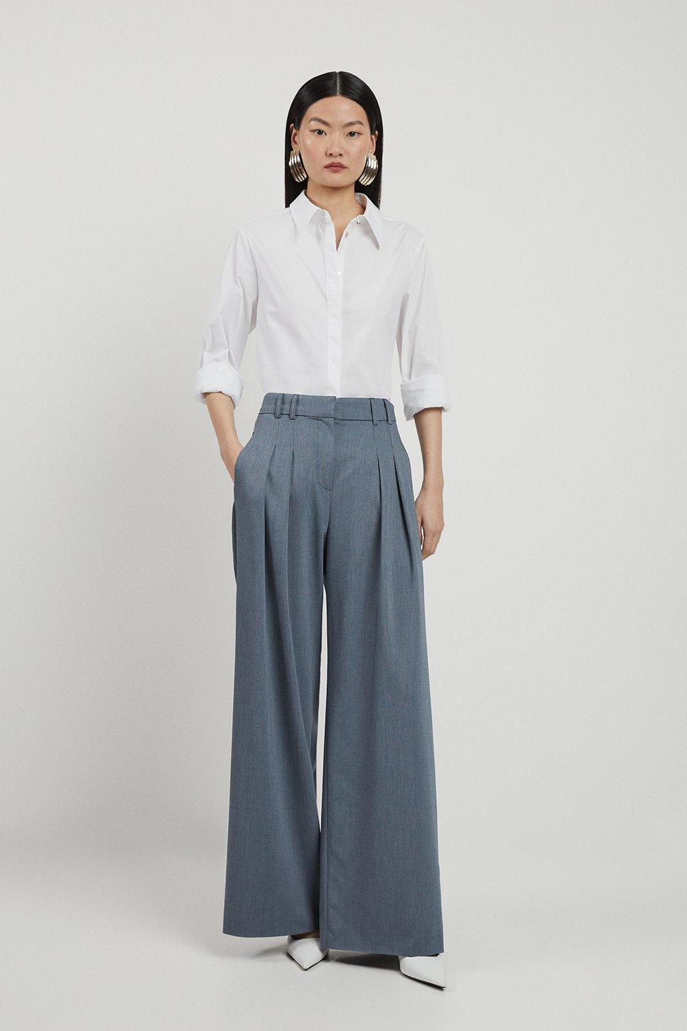 Navy Tailored Pleated Wide Leg Pants