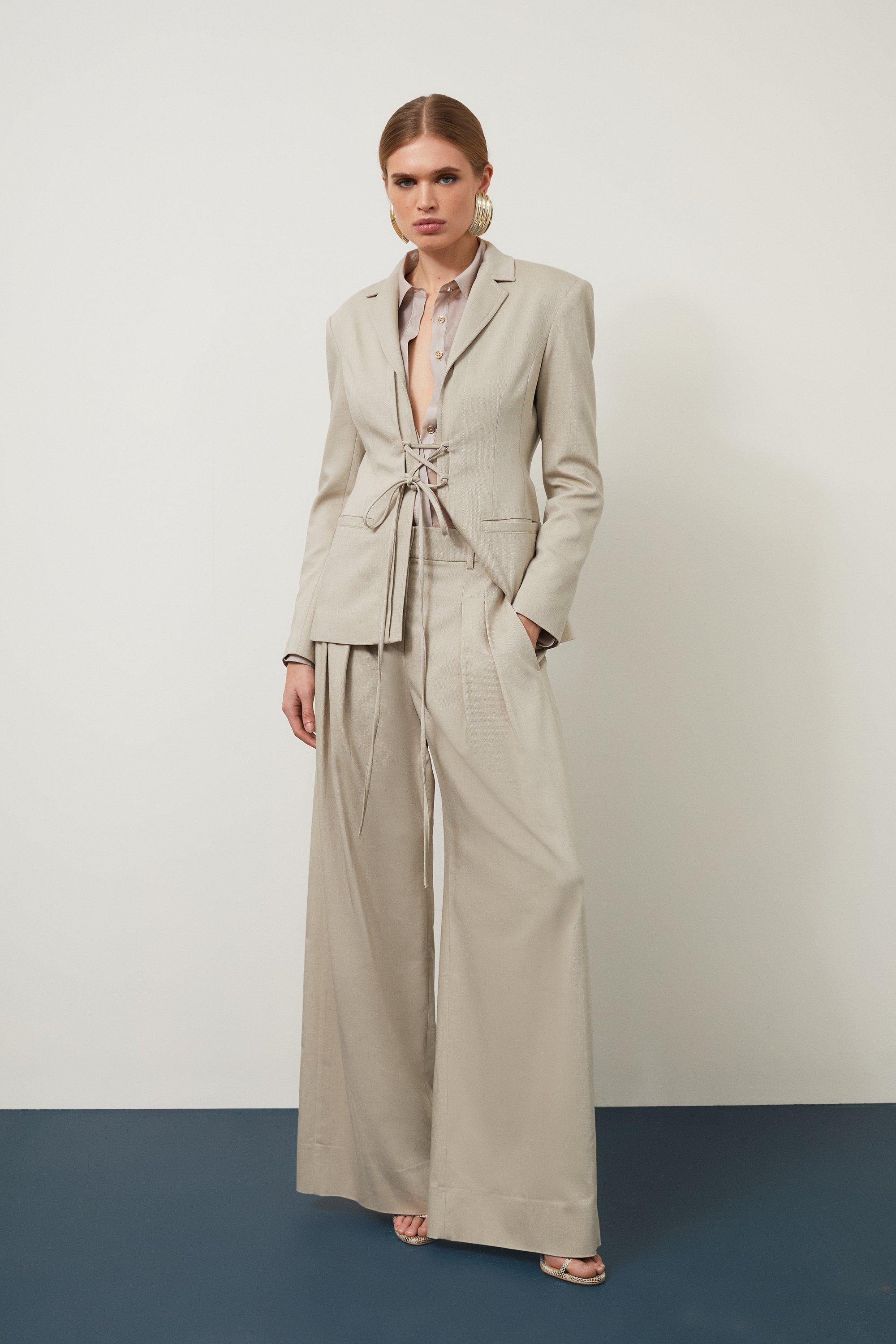 Stone Tailored Pleated Wide Leg Pants