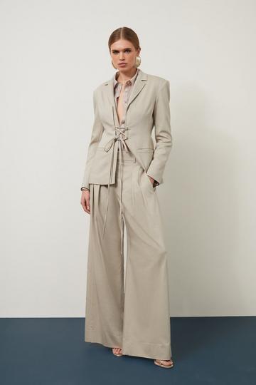 Tailored Pleated Wide Leg Pants stone