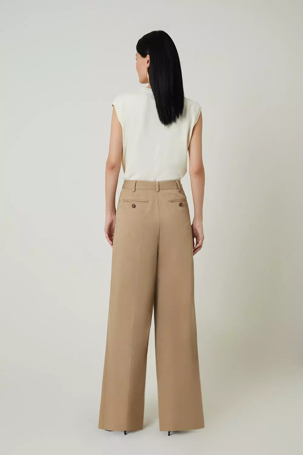 Tan Petite Tencel Cotton Pleated Wide Leg Tailored Trousers alternative image