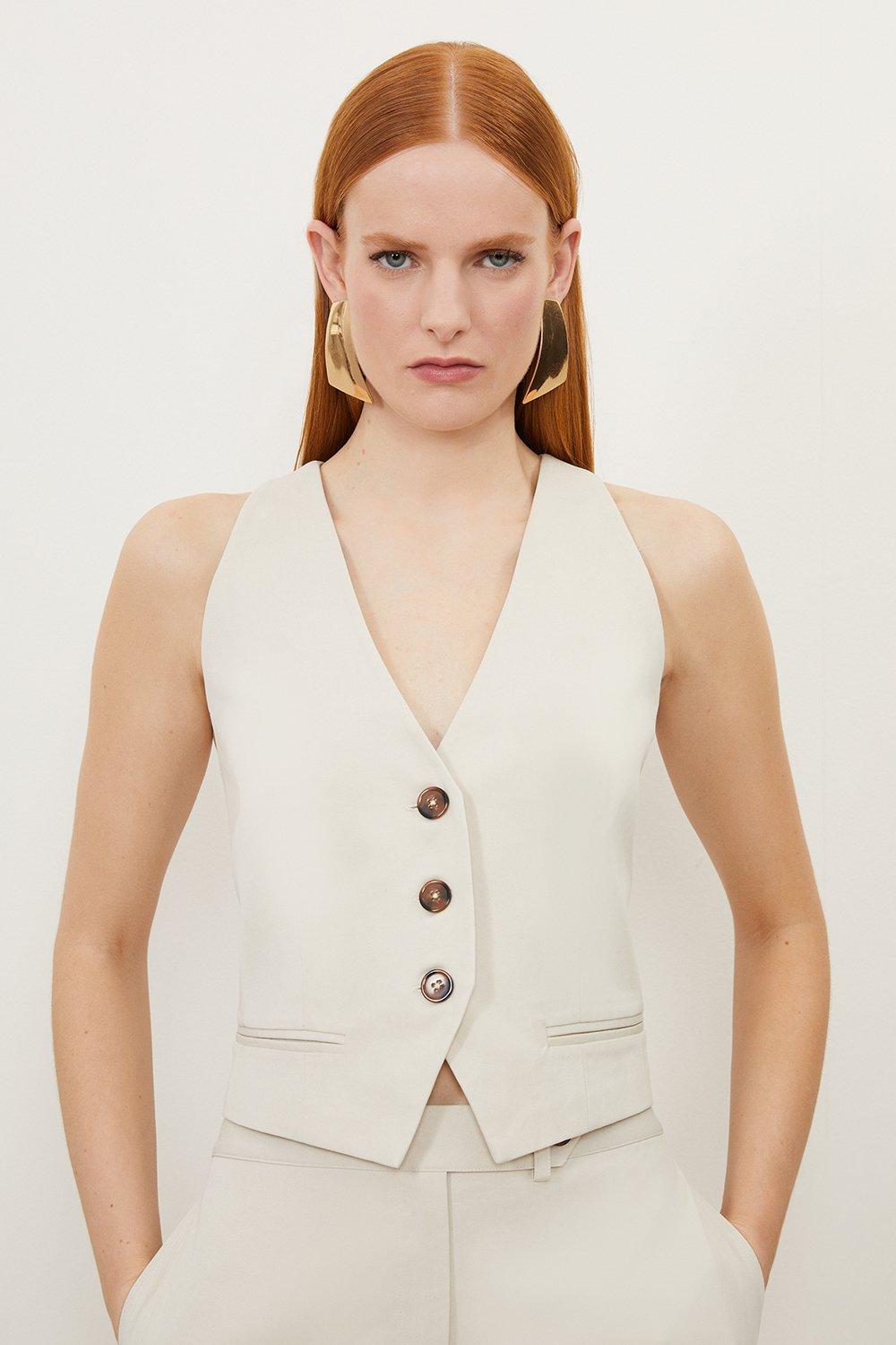 Stone Tencel Single Breasted Tailored Waistcoat