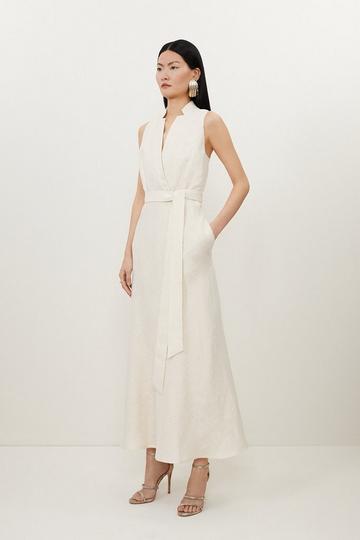 Tall Tailored Linen Metallic Notch Neck Maxi Dress ivory