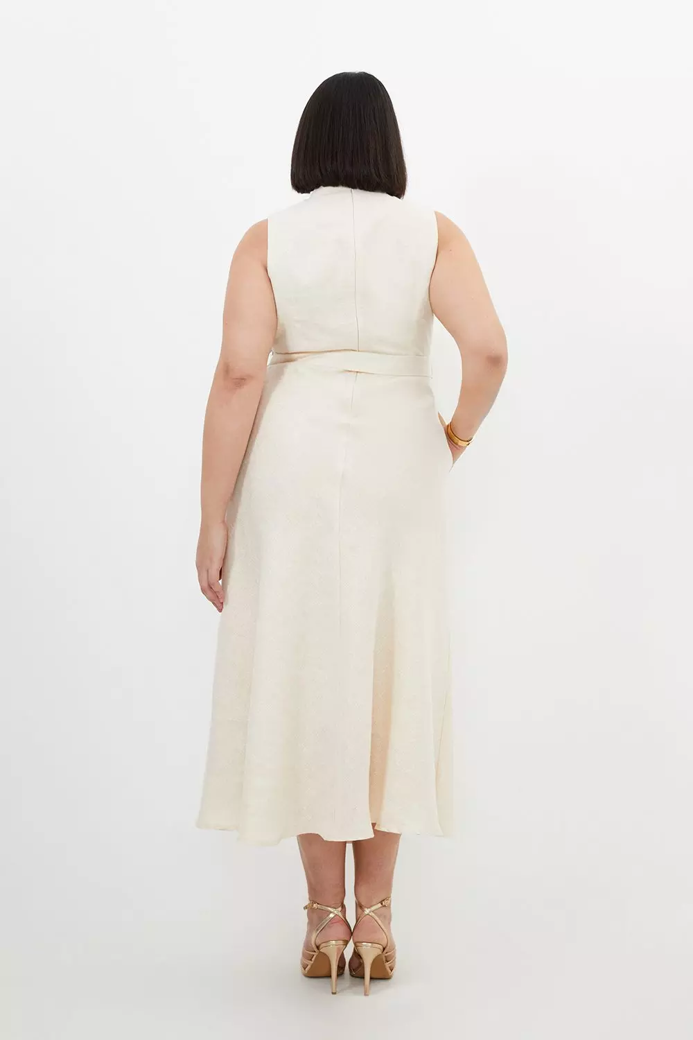 Plus Size Tailored Linen Metallic Notch Neck Maxi Dress