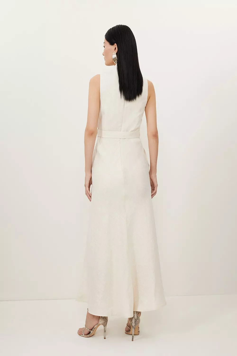 Petite Tailored Linen Metallic Notch Neck Maxi Dress | Karen