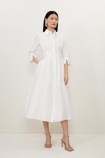 Lydia Millen Petite Tailored Taffeta Darted Waist Midi Dress ivory