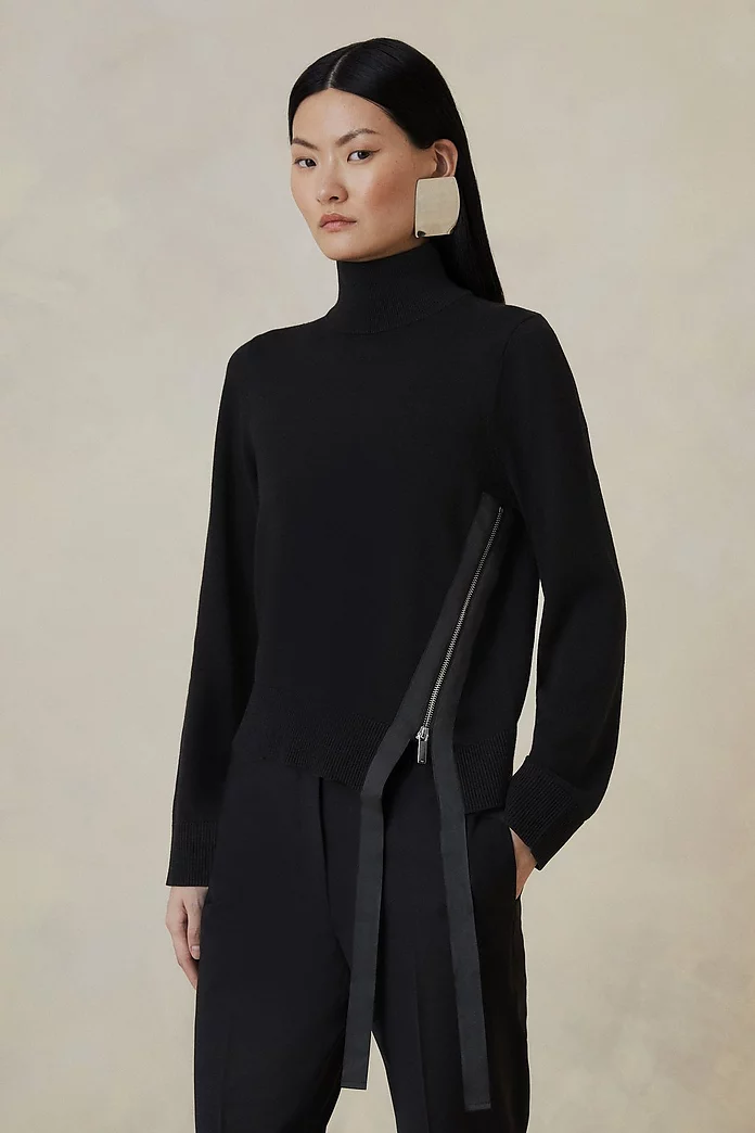 The Founder Linen Blend Knit Satin Detail Turtleneck | Karen The Founder Linen Blend Knit Satin Detail Turtleneck | Karen