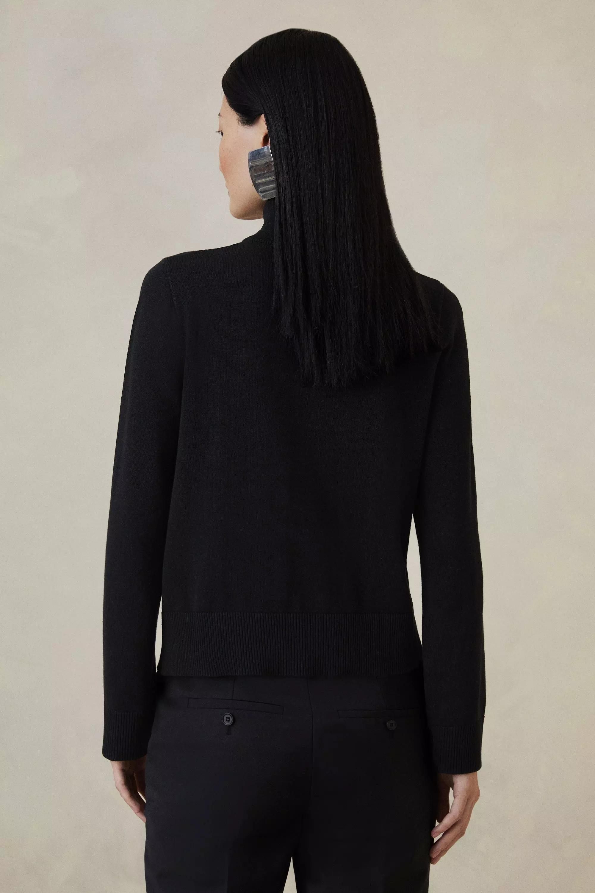The Founder Linen Blend Knit Satin Detail Turtleneck | Karen