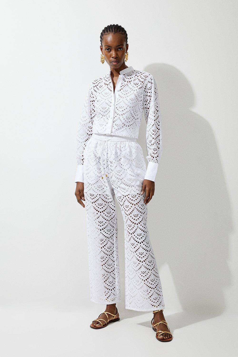 White Eyelet Wide Leg Pants