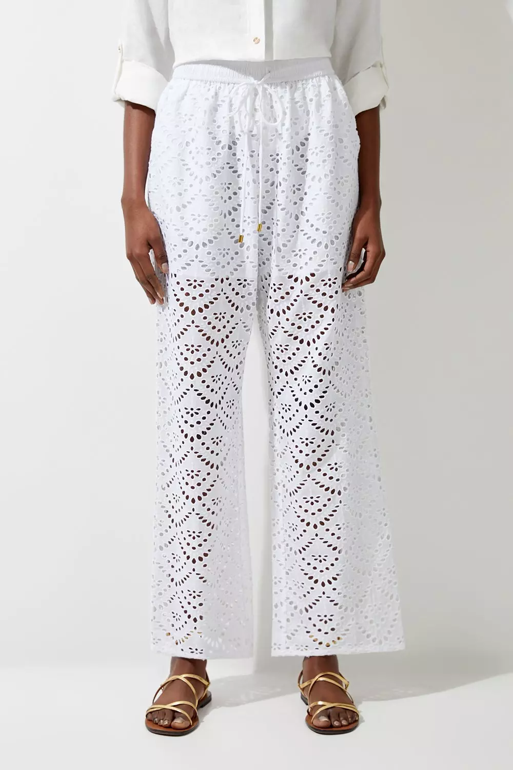 Eyelet Wide Leg Pants | Karen Millen